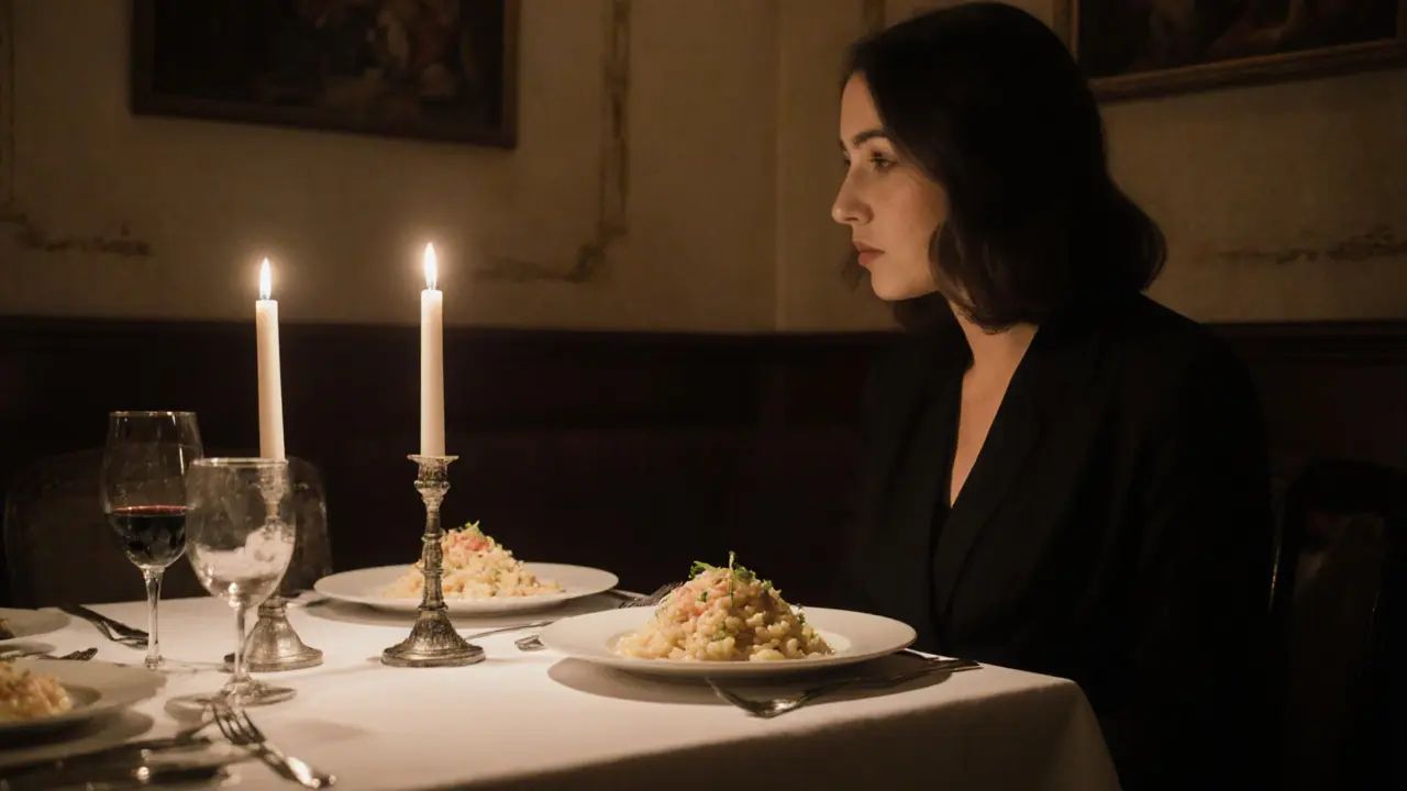 A private dinner at a Michelin-starred restaurant in Milan, candlelight illuminating fine dining and quiet conversation.