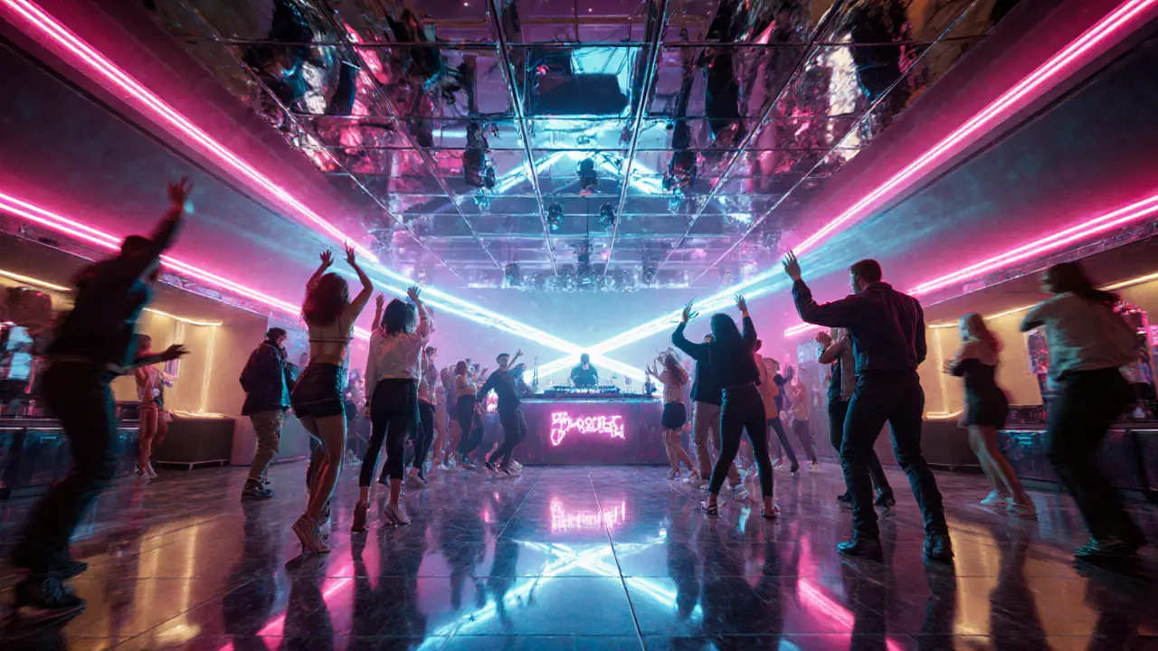 Club Plastic interior with neon lights, packed dance floor, and stylish crowd.