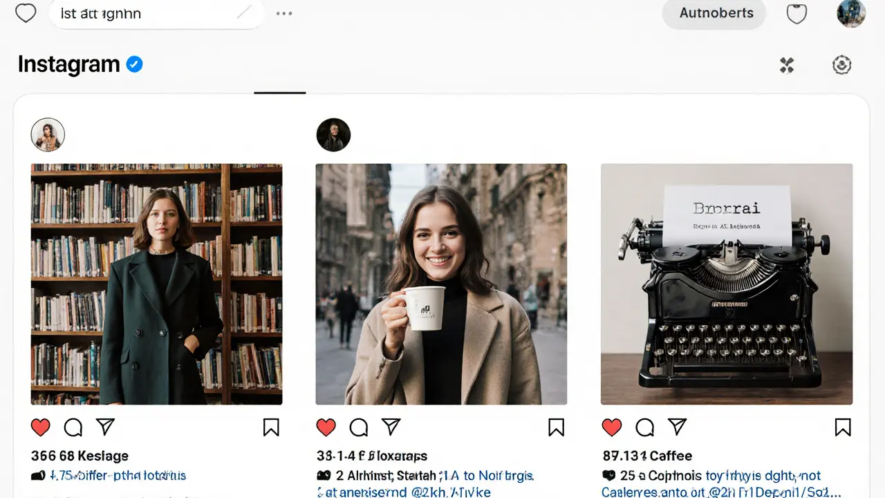 Three realistic escort profile images on a phone screen, showing authentic settings like libraries and galleries.