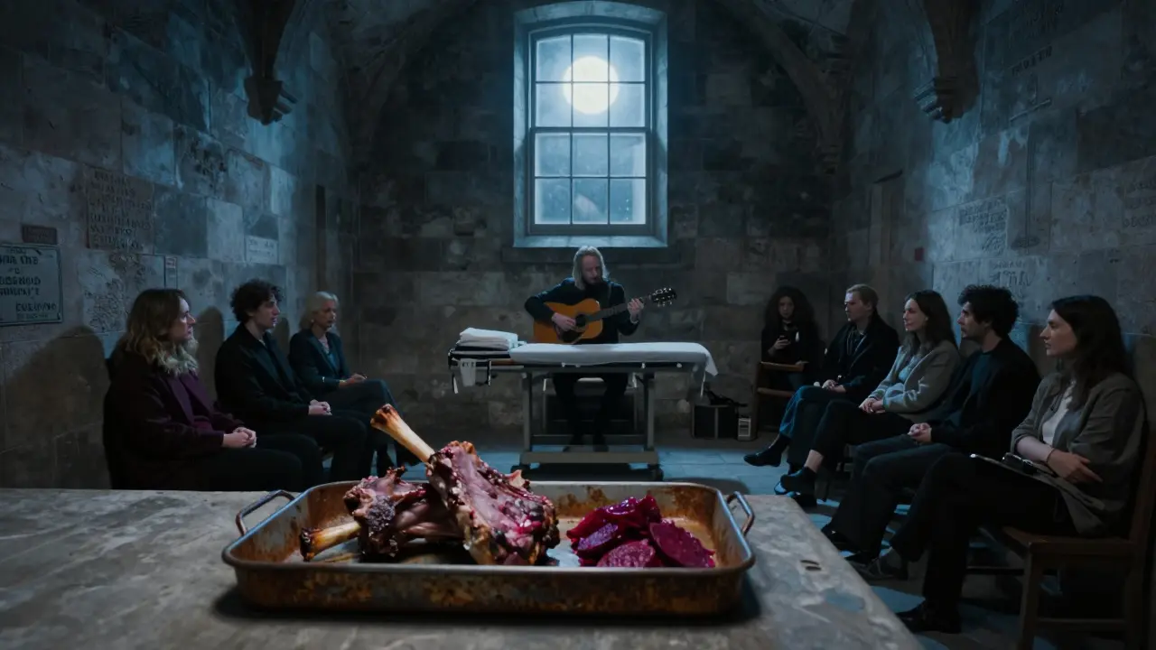 A former morgue turned music venue, where a guitarist plays under moonlight while listeners sit in silent awe.