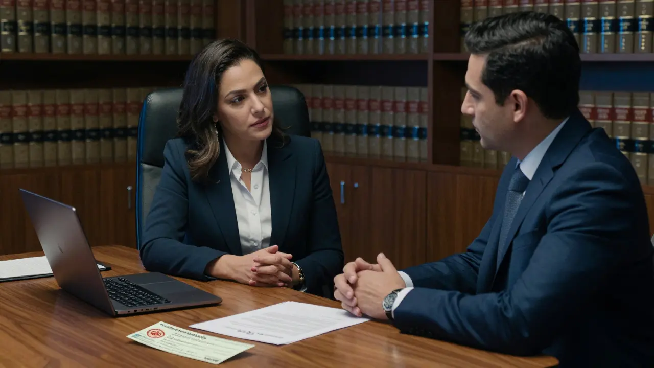 A private meeting between a client and escort reviewing a legal service contract.