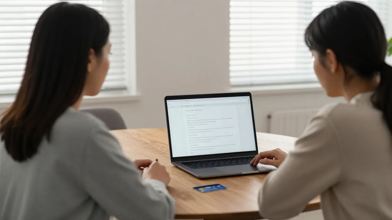 Two people meet calmly in a neutral apartment during daylight, focused on quiet conversation.