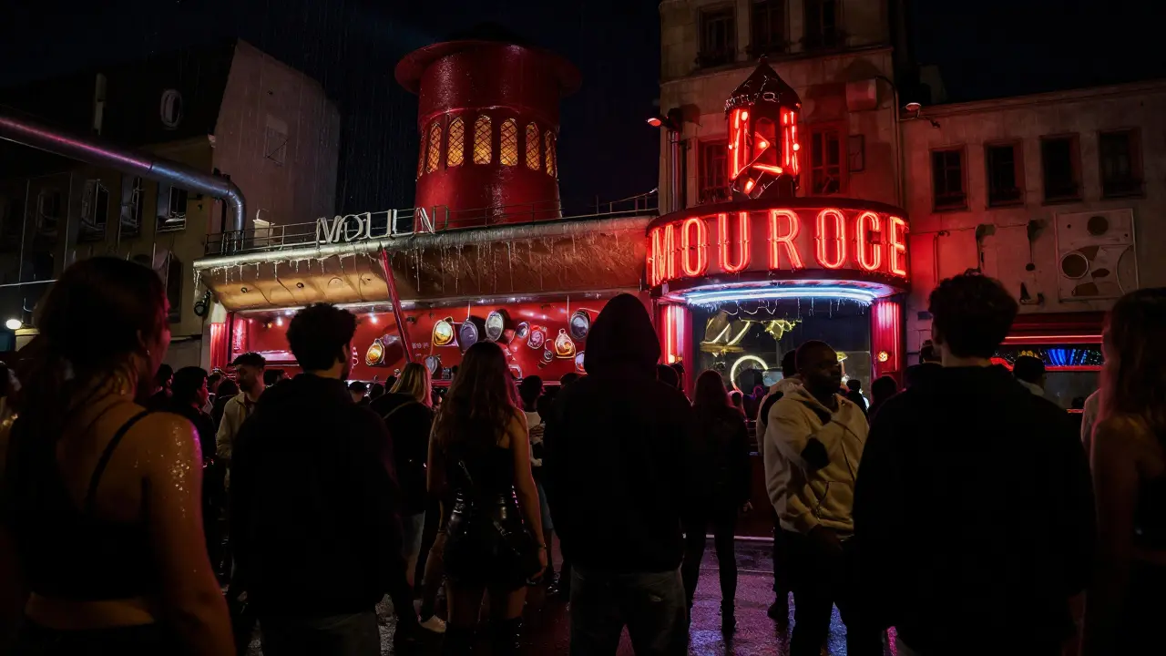 An underground techno club in Paris with dark industrial walls and a crowd dancing to pounding bass in near-total darkness.